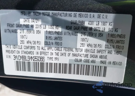 2021 Mazda Cx-30 Select z USA, uszkodzony, nr VIN 3MVDMBBL5MM259366